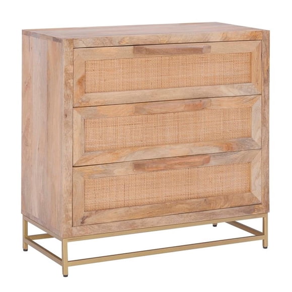 Linon Josie Armoire à 3 Tiroirs en Bois, Finition Canne, Base en Métal Doré, Naturel