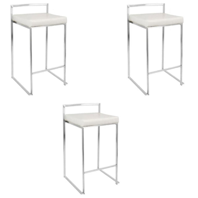 Heavenly Collection Black PU Stool with Stainless Steel Frame SET OF 3