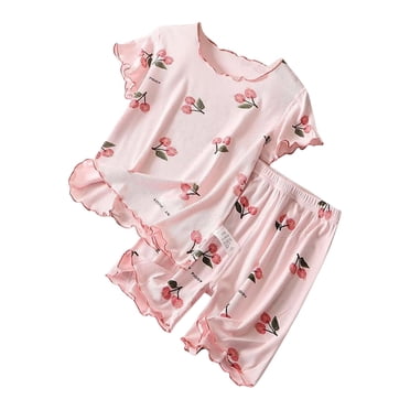 VOAVEKE Girls Pajamas,Girls Summer Outfits,Toddler Outfits for Girls Cute Print Casual Suit Summer Outfits for Little Kids Girls Pink 0-1 Years