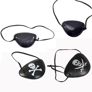 FRCOLOR Cache-Oeil de pirate 4 Pcs Cache-Oeil de Capitaine de pirate en Plastique Noir Masque pour les Yeux à Os Croisé et Crâne pour Costume de pirate d'Halloween Enfants Adultes Cadeaux de Fête,3.15"X2.36"X0.39 Pouces
