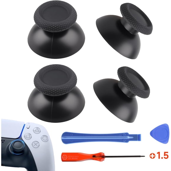 4Pack Replacement Thumbsticks Joystick for PS5 Controller Analog Stick Custom Joystick Thumb Grip Cap Repair Tools with Screwdriver Pry Tool Pry Board for Playstation 5 Black