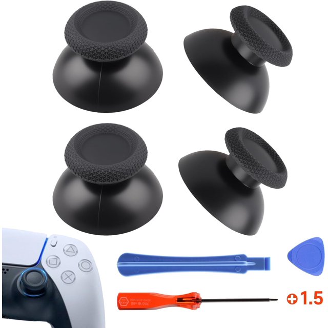 4Pack Replacement Thumbsticks Joystick for PS5 Controller Analog Stick Custom Joystick Thumb Grip Cap Repair Tools with Screwdriver Pry Tool Pry Board for Playstation 5 Black