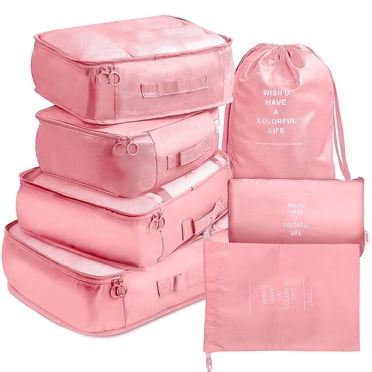 6Pcs Foldable Travel Packing Cubes, Waterproof Storage Organizer Bags Set with Buckle and Mesh Design