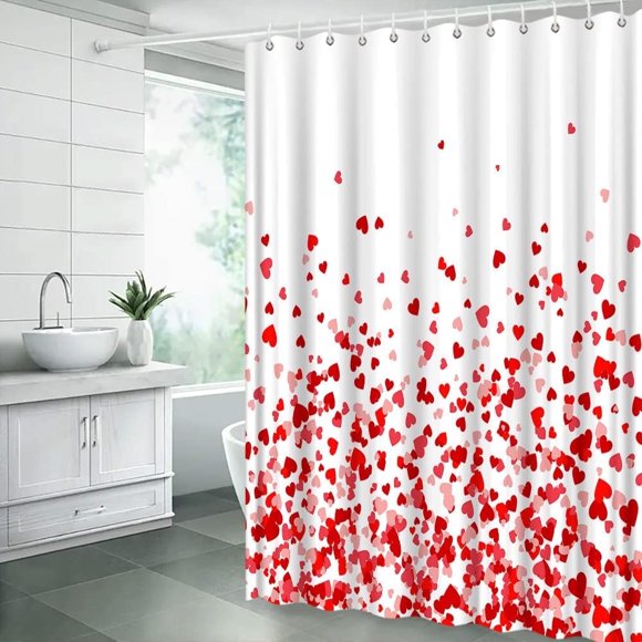 Rideau de Douche de la Saint-Valentin Rouge Cœur d'Amour Couple Doux Romantique Créatif Moderne Simple Tissu Décoratif Rideaux de Salle de Bain avec Crochets