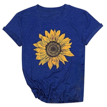 Liquidation d'Économies d'Été! PEZHADA Hauts pour Femmes, Hauts d'Été pour Femmes, Chandail Décontracté à Imprimé de Lettres à Manches Courtes T-Shirt Hauts Chemise Bleu TTG