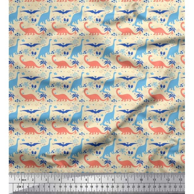 Soimoi Georgette Viscose Fabric Tree & Dinosaur Animal Decor Fabric Printed Yard 42 Inch Wide