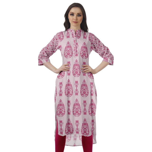 Moomaya Kurti en Coton à Col Mandarin pour Femmes, Longueur Genou, Imprimées, Robes Grande Taille