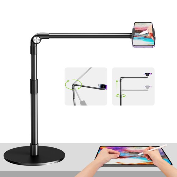 elitehood Support de Téléphone Suspendu en Aluminium Robuste, Support iPhone à Bras Long de 15 Po pour Enregistrement Vidéo, Support de Téléphone Suspendu Pivotant et Inclinable à 360 Degrés pour Film