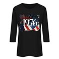 thumbnail image 2 of Uootdi Hauts pour Femmes Manches 3/4 Col Rond Imprimé Drapeau 1996 Coupe Décontractée Tenues Patriotiques du 4 Juillet Cadeau, 2 of 4