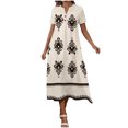 thumbnail image 2 of Ovzne Robes d'Été pour Femmes 2025 Robe d'Été Mode Robe d'Été Décontractée Col en V Manches Courtes Imprimé Bouton Robe de Plage Bohème Robe en Dentelle Robes pour Femmes Manches Courtes, 2 of 6