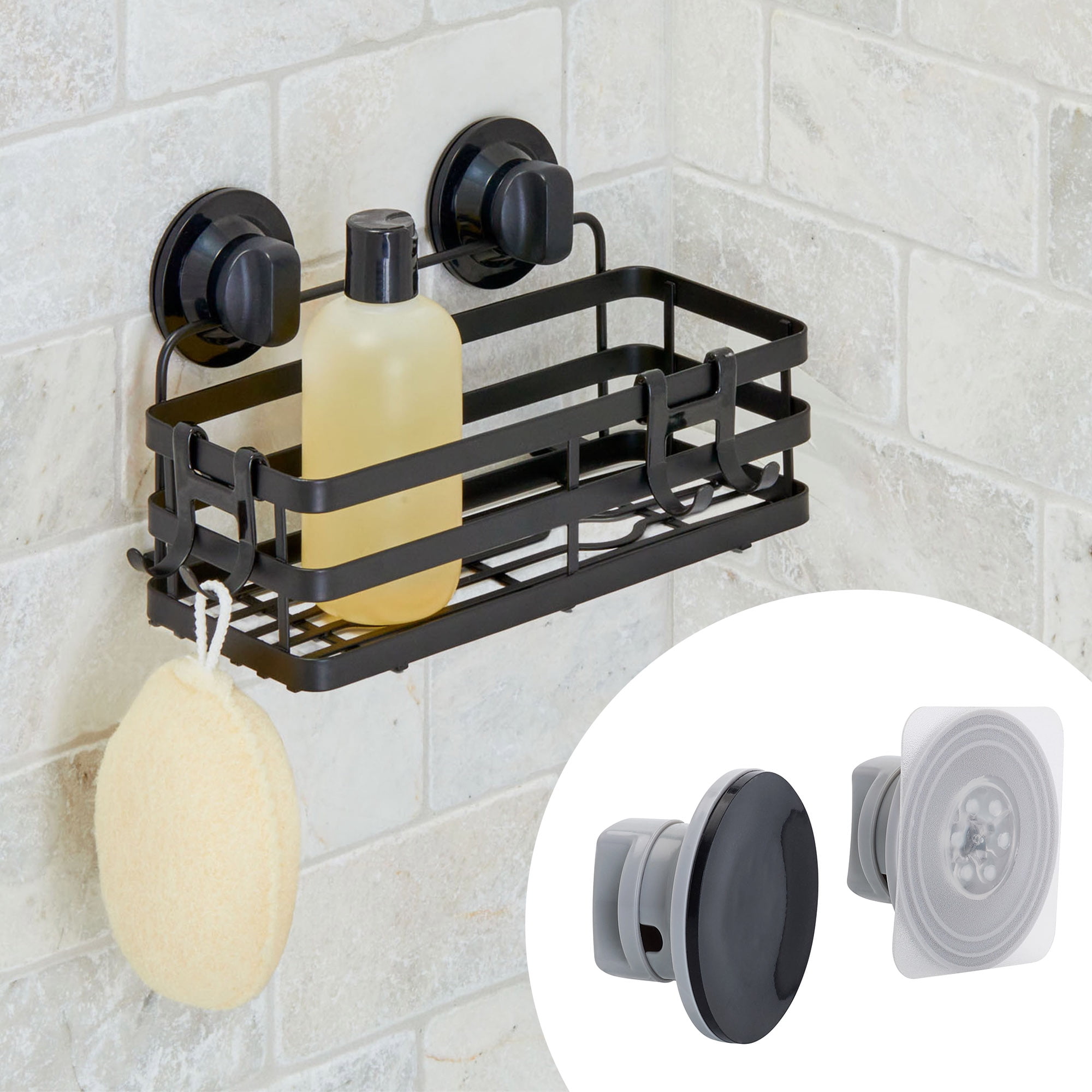 Panier de rangement de douche Better Homes & Gardens à fixation adhésive ou à ventouse, noir mat