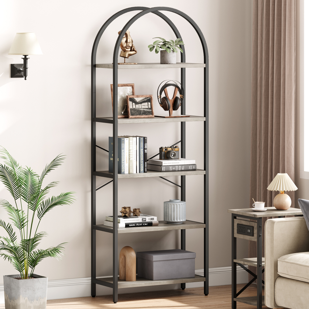5 Tier Bookshelf, Modern Bookcase Arched Display Rack Storage Rack Tall Standing Book Shelf