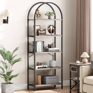 5 Tier Bookshelf, Modern Bookcase Arched Display Rack Storage Rack Tall Standing Book Shelf