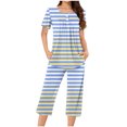 thumbnail image 2 of Jamicy Pyjama Confortable pour Femmes Ensemble Mode Décontracté Ample Imprimé Imprimé Col Rond Boutonné Manches Courtes Haut avec Pantalon Court Ensemble de Pyjama pour Femmes, 2 of 5