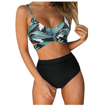 TopLLC Ensembles de Bikini Taille Haute pour Femmes, Haut à Encolure Dégagée et Tour de Cou Rehausseur Enveloppant Aguichant Maillots de Bain Deux Pièces Imprimé Floral Maillot de Bain