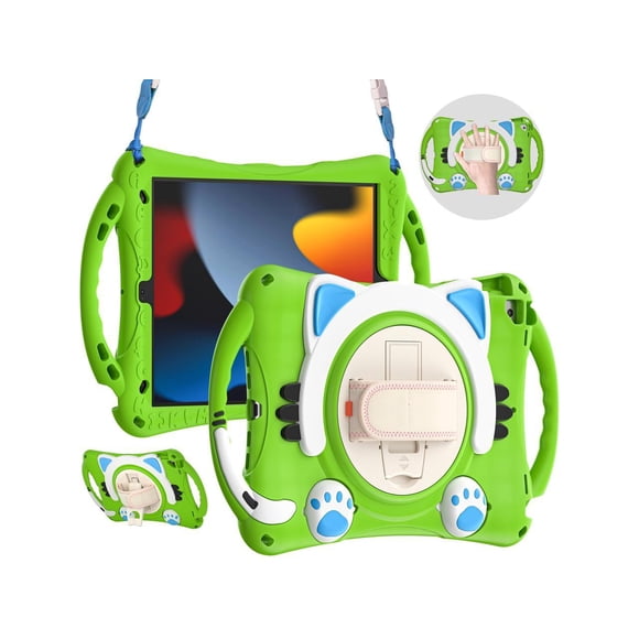 iPad 10.2 Case 2021 2020 2019, Shockproof Protective Cover with Handle Grip, Kickstand, Pencil Holder, Hand Strap, Carrying Strap for iPad 9th/8th/7th Generation and iPad Air 10.5/iPad Pro 10.5