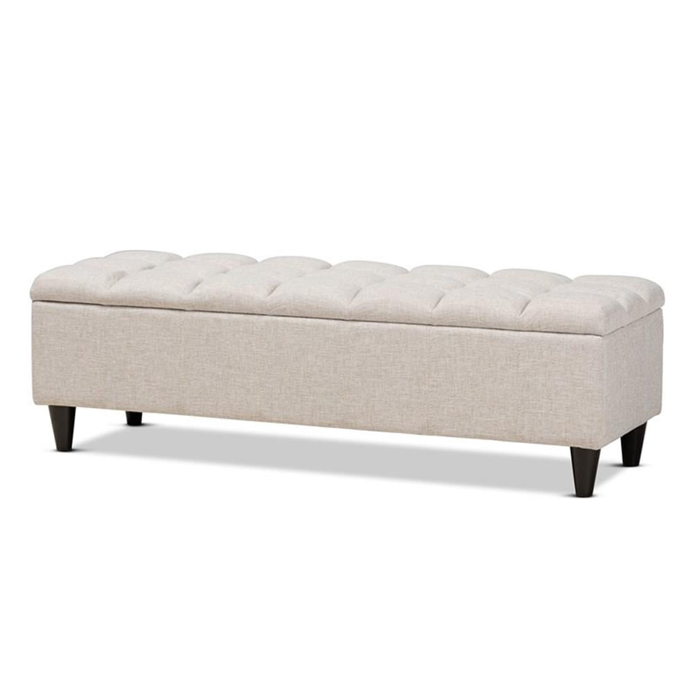 Baxton Studio Brette Beige Banc Ottoman Rembourré en Bois Brun Foncé