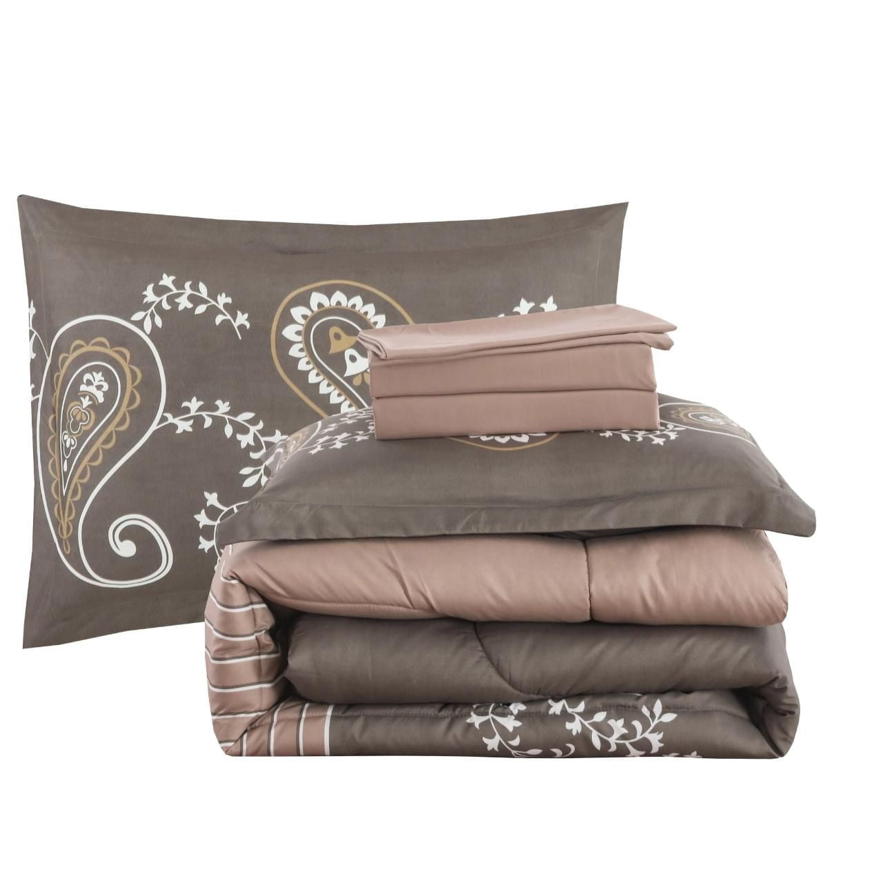 Literie Marina Décoration ultra douce et luxueuse en duvet d'oie, alternative au duvet d'oie, imprimée, avec draps et motif cachemire floral taupe