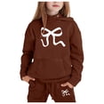 thumbnail image 1 of GDREDA Girls Sets 2 Piece Outfits Spring Children's Hoodie Set With Bow Print Coffee,3-4Years, 1 of 4