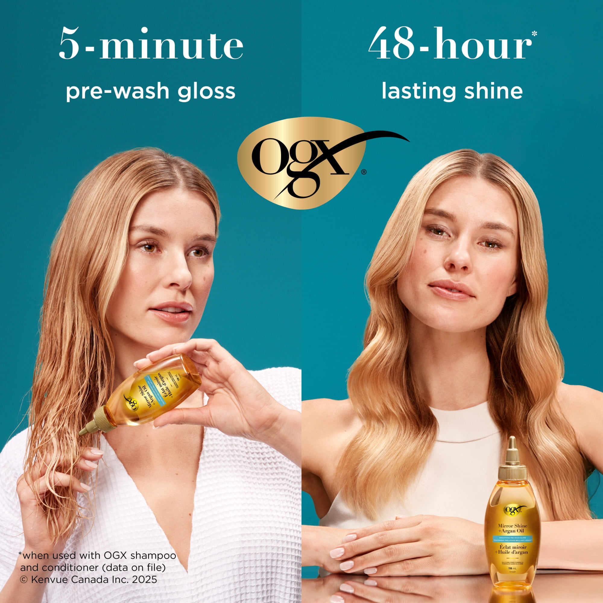 OGX Éclat Miroir + Huile d'Argan Gloss Capillaire Prélavage, Traitement Lissant à Rincer pour 48 Heures d'Éclat Brillant* & Réparation Nourrissante, Huile Capillaire Légère Répare les Pointes Fourchues***