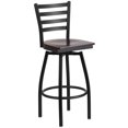 thumbnail image 1 of HERCULES Series Black Ladder Back Swivel Metal Barstool - Walnut Wood Seat, 1 of 9