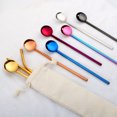 thumbnail image 2 of 304 Stainless Steel Strring Spoon Straw Round Spoon Head Drinking Spoon for Coffee Cocktail Smoothie (Rose Gold), 2 of 9