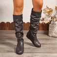 thumbnail image 2 of Bottes Hautes Plissées pour Femmes en Cuir Décontractées Hiver Automne Sans Talon au-Dessus du Genou Bottes Habillées Hautes pour Dames, 2 of 8
