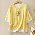 thumbnail image 2 of Birdeem Womens V-Neck Button Printed Loose Shirt with Three Quarter Sleeves Top, 2 of 12