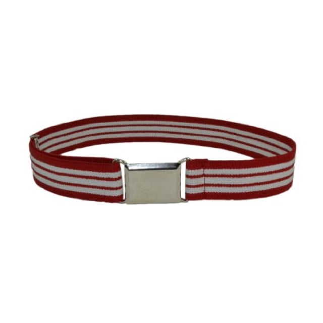 Ceinture Élastique Ajustable pour Enfants avec Boucle Carrée Argentée - Rayure Rouge et Blanche