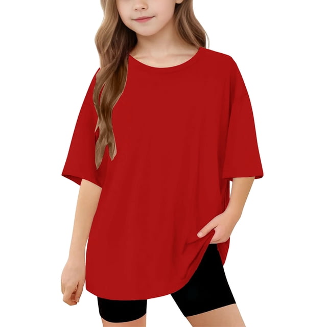 Hauts d'Été pour Adolescentes 2025 T-Shirts Surdimensionnés à Manches Courtes Chic Décontracté Col Rond Mode