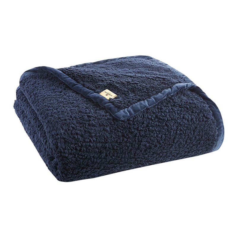 Woolrich Couverture Brossée en Polyester avec Reliure en Velours Cristal - Marine