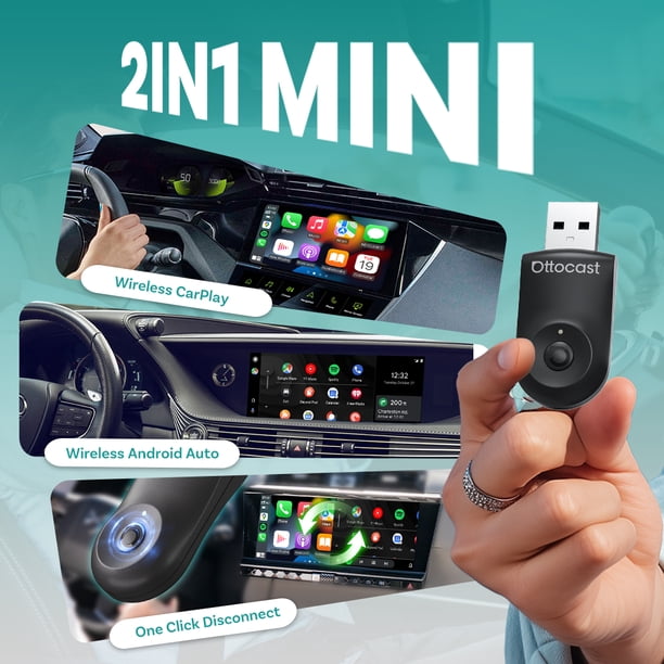 Ottocast Mini Wireless CarPlay Android Auto Adapter 2 In 1 Plug