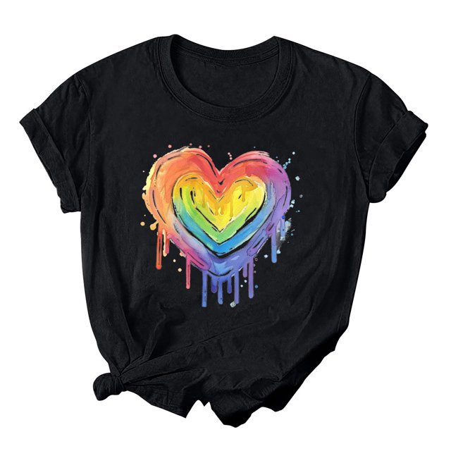 RKSTN Chemise de Fierté pour Femmes LGBT Coupe Ample Décontractée Tops Égalité Inspirante Été Mignon Cœur Imprimé Manches Courtes Col Rond Chemise de Fierté