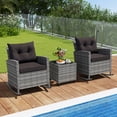 thumbnail image 4 of Costway 3 PCS Patio Wicker Rocking Set with Tempered Glass Table & Soft Cushions Outdoor Black, Mix Gray, 4 of 10