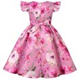 thumbnail image 4 of Ventes Aujourd'hui Liquidation Iumwxz Robes Rétro à Fermeture Éclair Plissées à Grand Ourlet Robes de Princesse avec Nœud Robe Col Rond Imprimé Floral Manches à Volants Robes pour Enfants Robe Tendance pour Fête de Vacances 2-8 Ans, 4 of 8