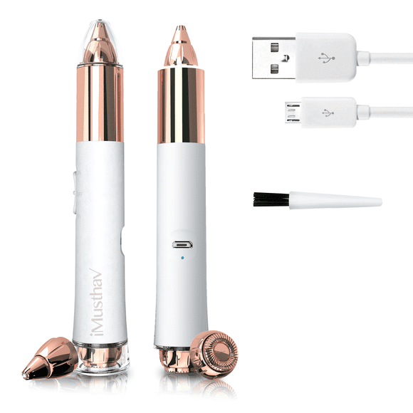 iMusthav 2-in-1 Eyebrow and Facial Hair Remover: Painless Electric Razor, USB Rechargeable, 18K Gold-Plated, 360° LED for Eyebrow and Face Hair.