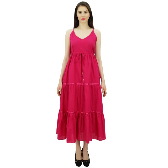 Bimba Femmes Robe Longue Maxi Cordon Taille Spaghetti Bretelles Robes