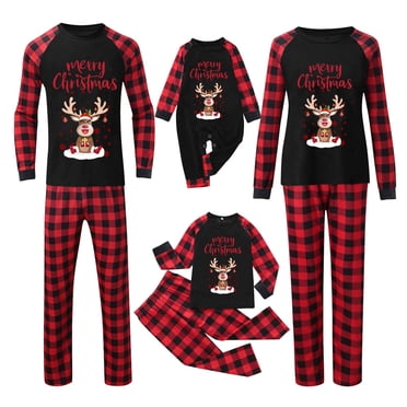 Yammkia Christmas Pjs for Family Family Pajamas Matching Set Santa Elk Print Long Sleeve Tops and Pants Loungewear Soft Sleepwear (Red,6-7 Years)