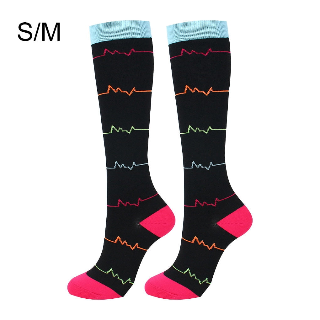 Bas de Compression 20-30 mmHg Longueur Genou Bas de Sport Longueur Genou Bas de Compression Femmes Bas de Cyclisme pour Course Unisexe Cyclisme, Noir, Rayé, P/M