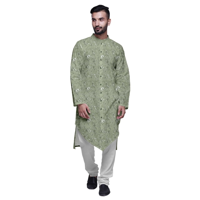 Atasi Button Down Asymmetric Printed Long Sleeve Rayon Kurta Pyjama Set