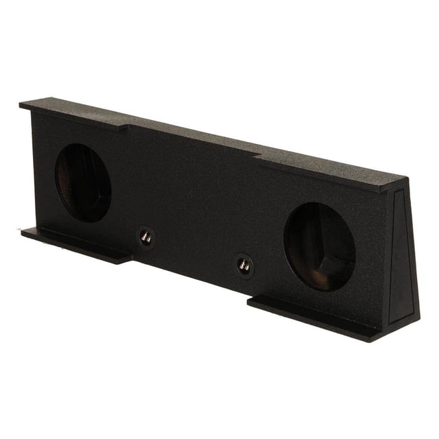QPower Double Caisson de Basses 12 Pouces Conçu pour Chevy Silverado Crew Cab et GMC Sierra Crew Cab Modèles de 2007 à 2013. Ce Boîtier de Caisson de Basses Noir Présente une Finition durable de Doublure de Lit, une Conception Étanche contre le Feu Descendant pour des Basses Profondes, et une Compatibilité avec des Haut-Parleurs de 12 Pouces. Fabriqué en Bois MDF de 0,75 Po, Comprend des Bornes à Ressort de Haute Qualité, 0,9 Pied Cube d'Espace d'Air, et des dimensions de 50