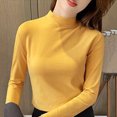 thumbnail image 2 of Baberdicy T-Shirts pour Femmes Femmes Ajusté Décontracté Uni Manches Longues Col Roulé Simulé Blouse Hauts Coupe Ajustée Extensible Couche T-Shirts Hauts pour Femmes Jaune, 2 of 4