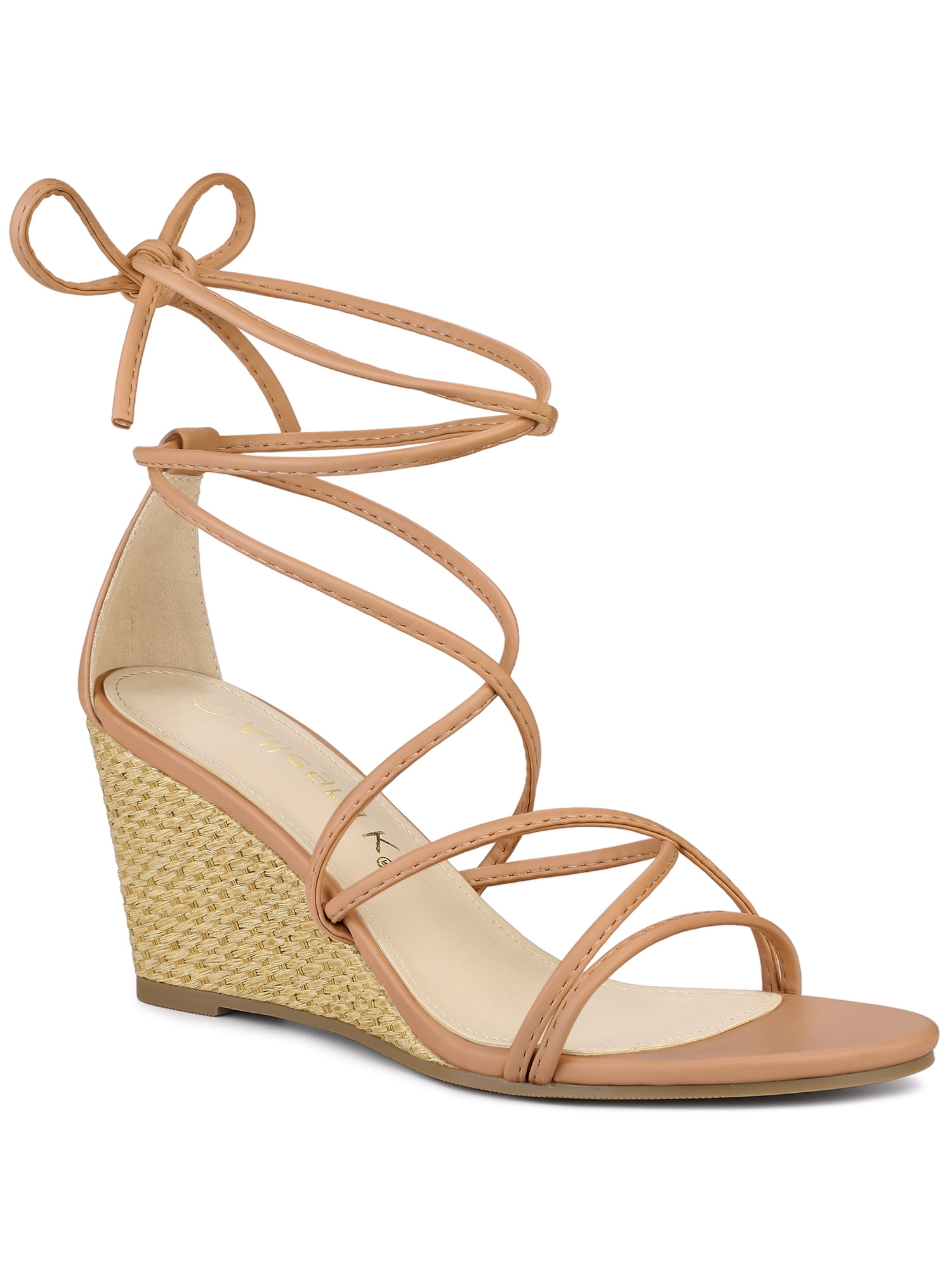 BLISSFUL STEP Sandales à Talon Compensé à Lacets à Brides pour Femme Nude (Taille 7,5)