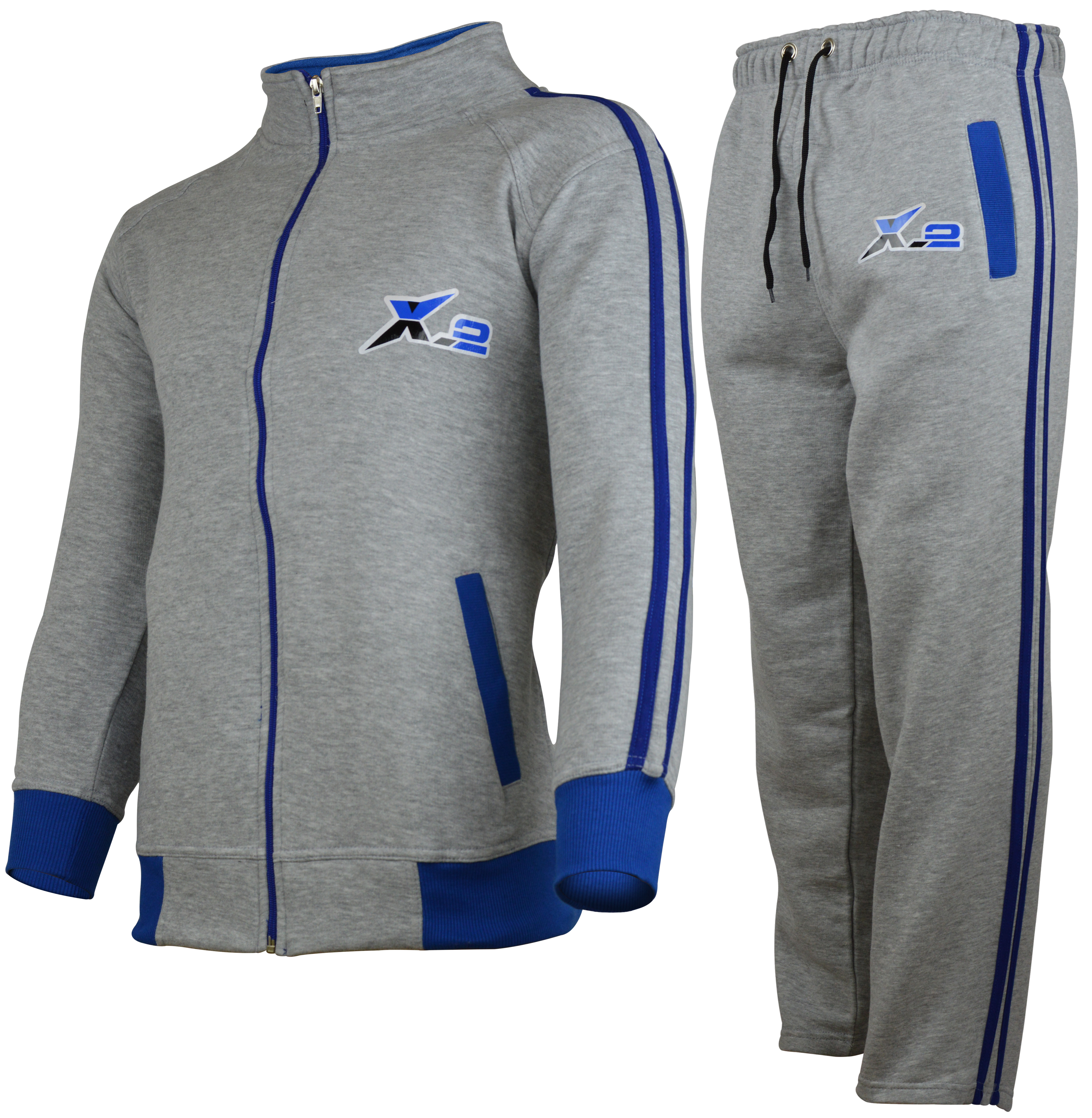 X-2 Mens Athletic Full Zip Fleece Tracksuit Jogging Sweatsuit Activewear