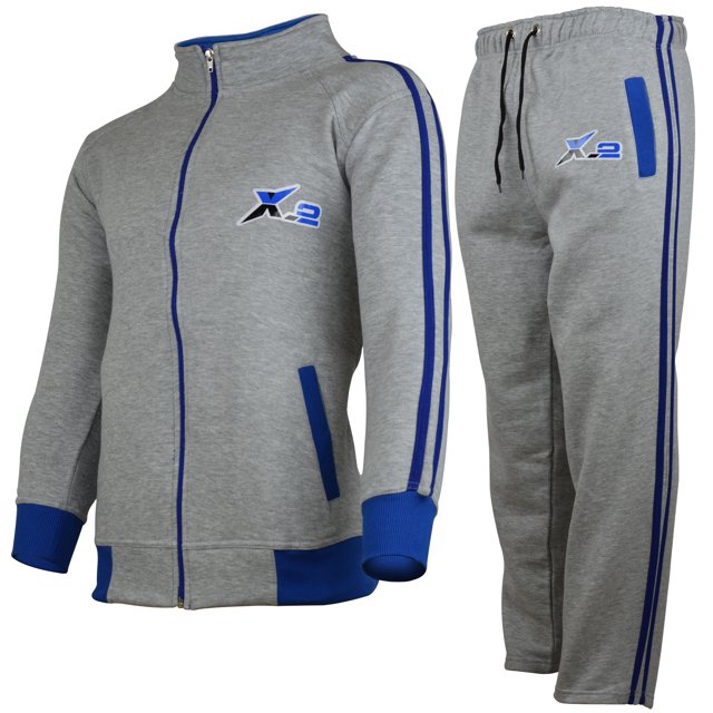 X-2 Mens Athletic Full Zip Fleece Tracksuit Jogging Sweatsuit Activewear