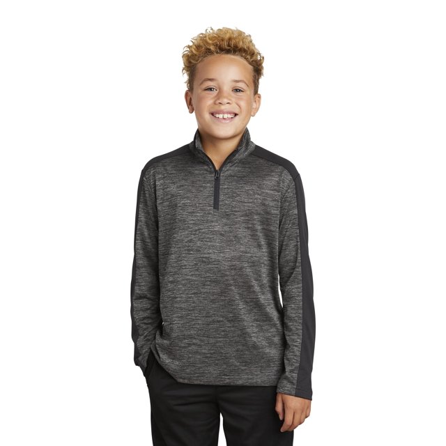 Sport-Tek Boy's PosiCharge Electric Heather Colorblock 1/4-Zip Pullover.