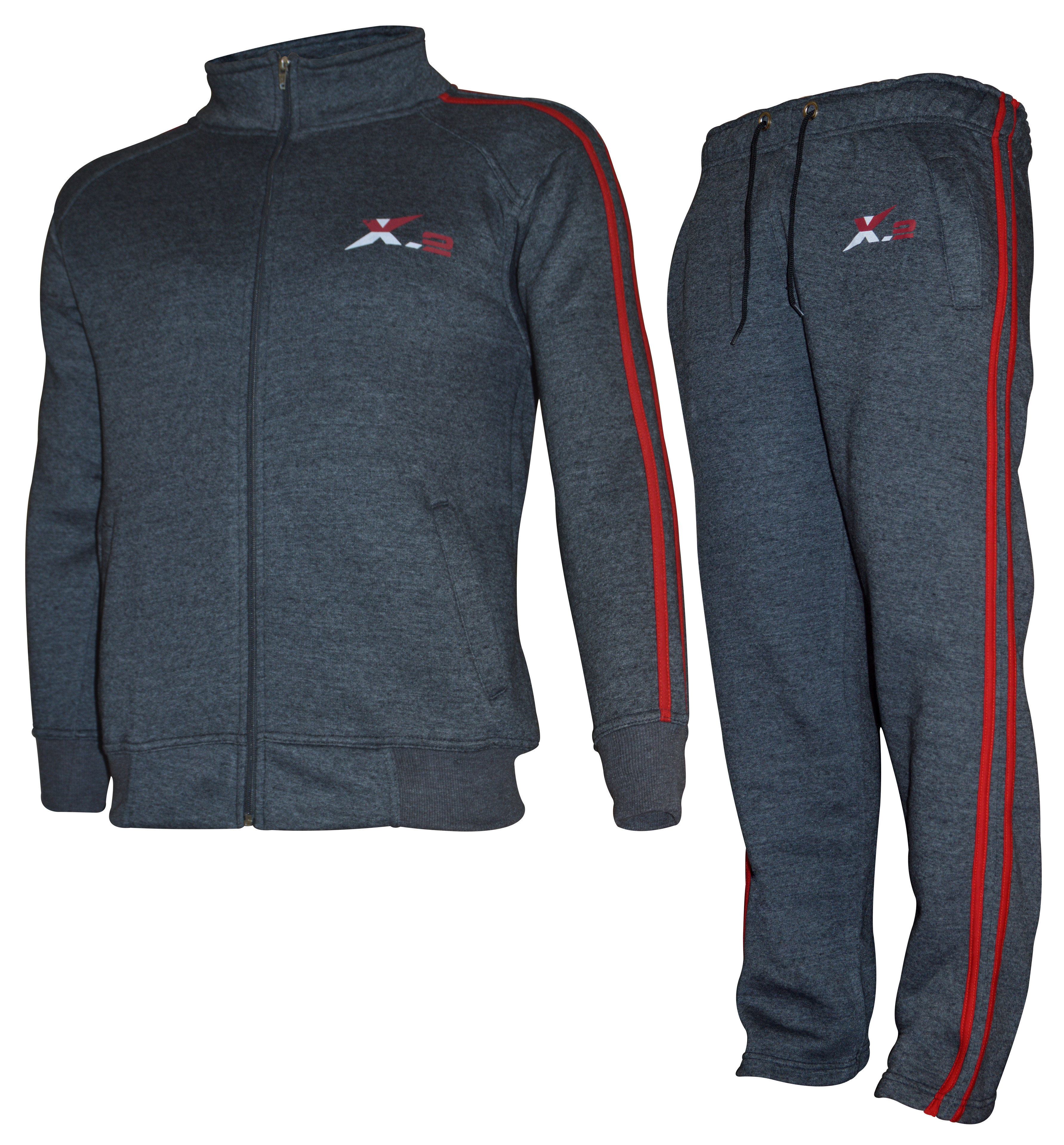 X-2 Mens Athletic Full Zip Fleece Tracksuit Jogging Sweatsuit Activewear