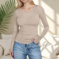 thumbnail image 2 of Hauts Ajustés Côtelés d'Automne - T-Shirt à Col Rond à Manches Longues Extensible, Décontracté, Basique pour Femmes, 2 of 8