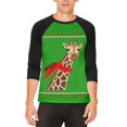 thumbnail image 1 of Ugly Christmas Sweater Big Giraffe Scarf Mens Raglan T Shirt, 1 of 1
