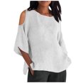 thumbnail image 1 of Liquidation! Hauts Grande Taille pour Femmes, Blouse à Manches Courtes d'Été pour Femmes, Mode Féminine Manches Courtes Col Rond Ample Épaules Dénudées Blouse, 1 of 5